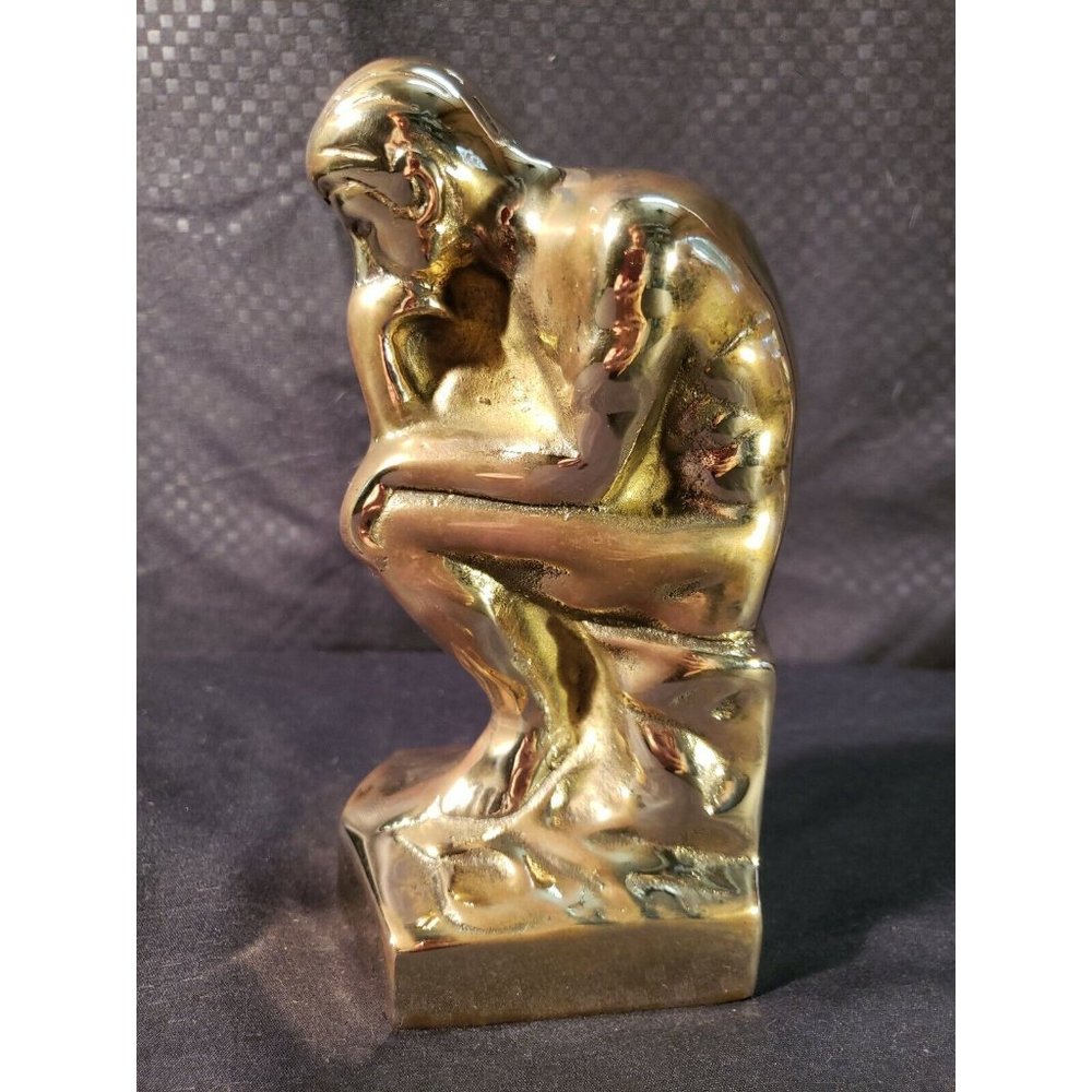 Vintage 1928 The Thinker Thinking Man Brass Finish Metal Brass Figurine